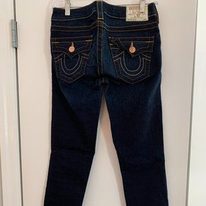 True Religion - dark wash w/ contrast stitching skinny jeans - size 26